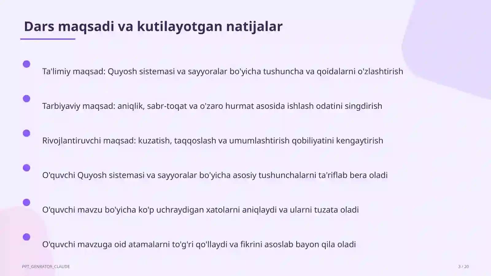 Quyosh sistemasi va sayyoralar (4-sinf) 3