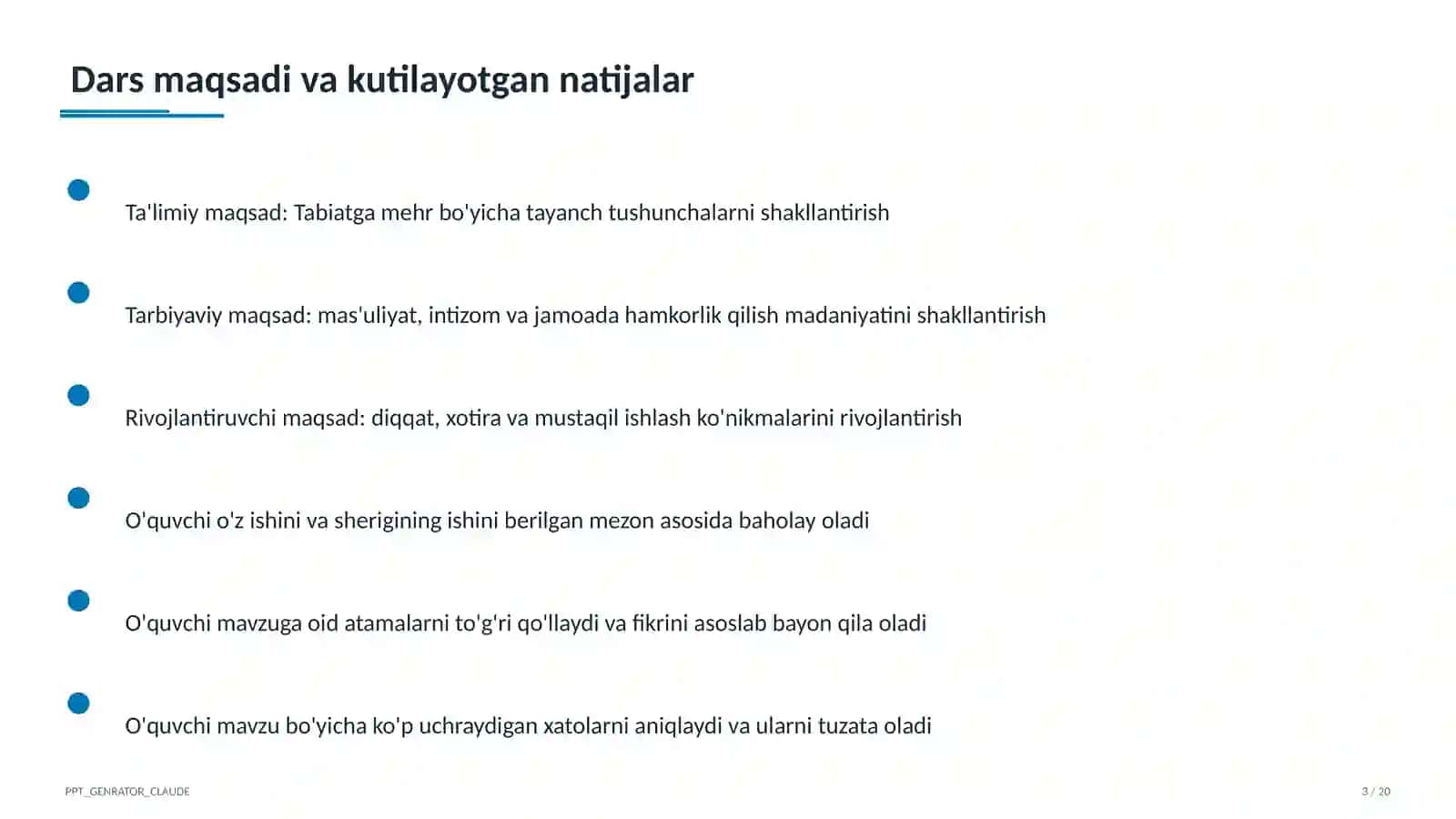 Tarbiya fani (1– 11) — ochiq dars uchun 3