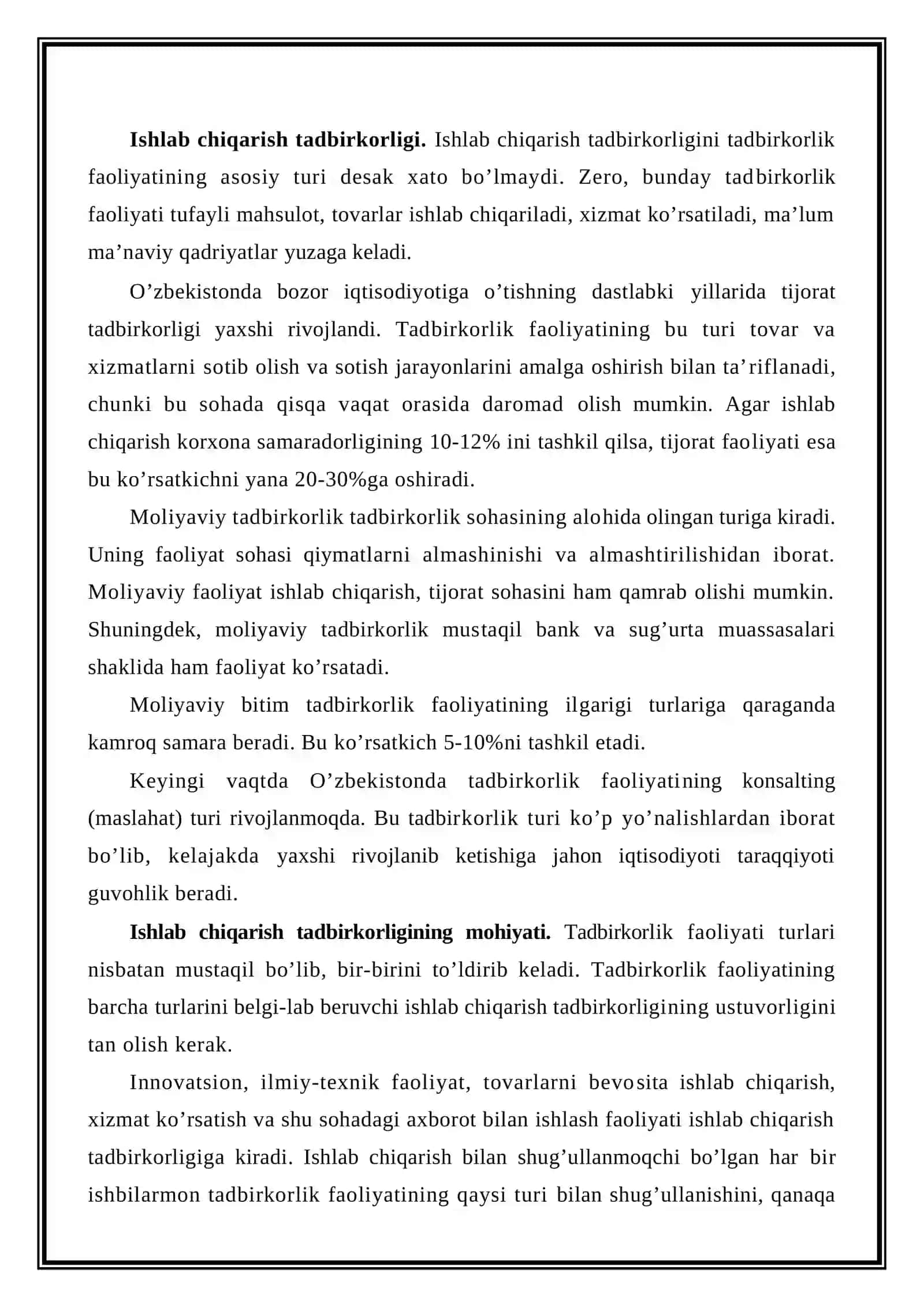 TADBIRKORLIK FAOLIYATINING TURLARI 3