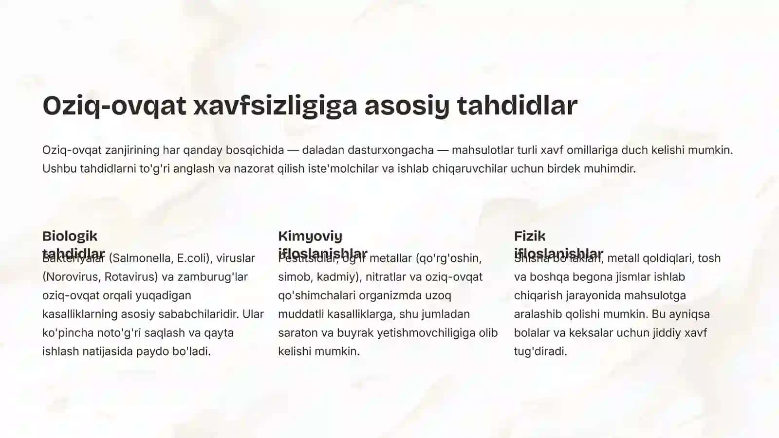 Oziq-ovqat xavfsizligi haqida. Biologik faol qo'shimchalar haqida 3