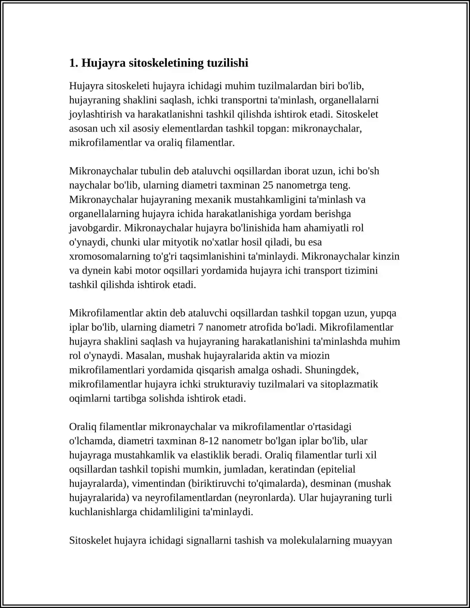 HUJAYRA SITOSKELETINING STRUKTURAVIY VA FUNKSIONAL TASHKIL ETILISHI 3