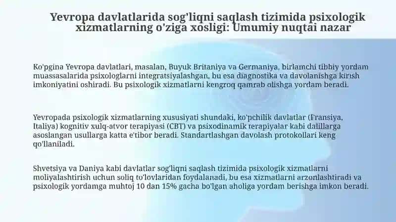 Yevropa davlatlarining sog'liqni saqlash tizimida psihologik xizmatining o'ziga hosligi 3