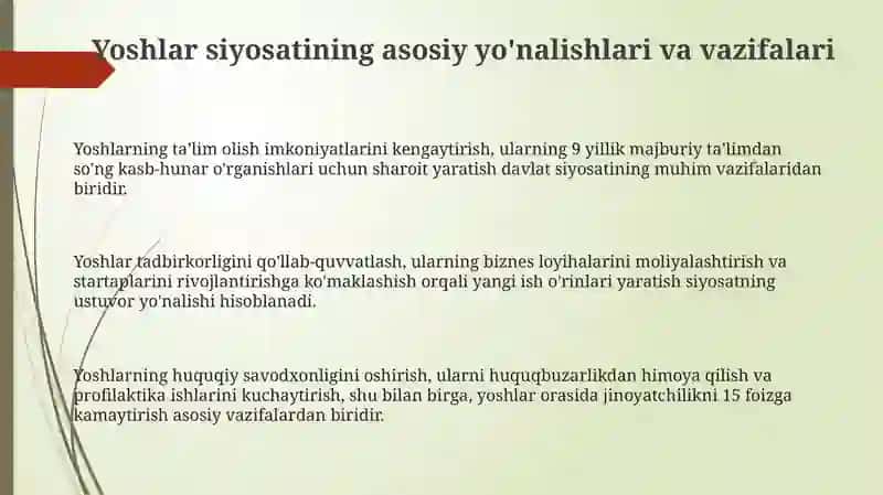 Yoshlar siyosati: asosiy yo'nalishlar va vazifalar 3