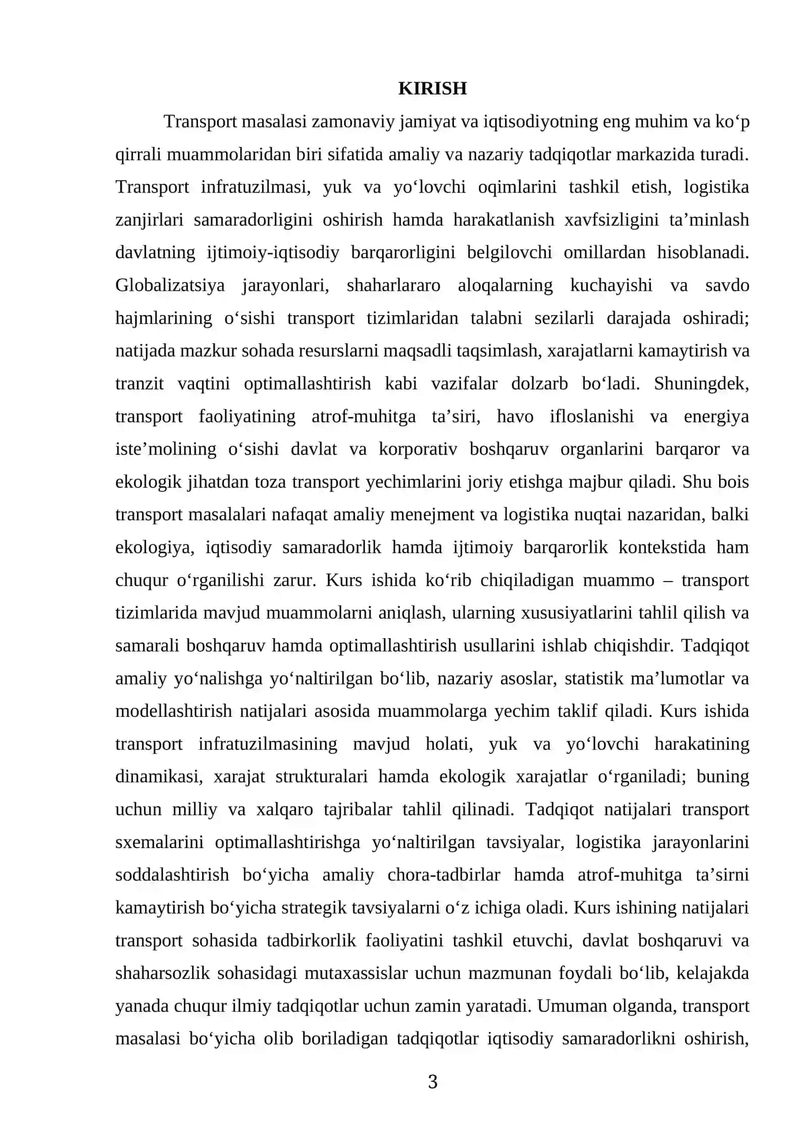 Tranport masalasi kurs ishi 3