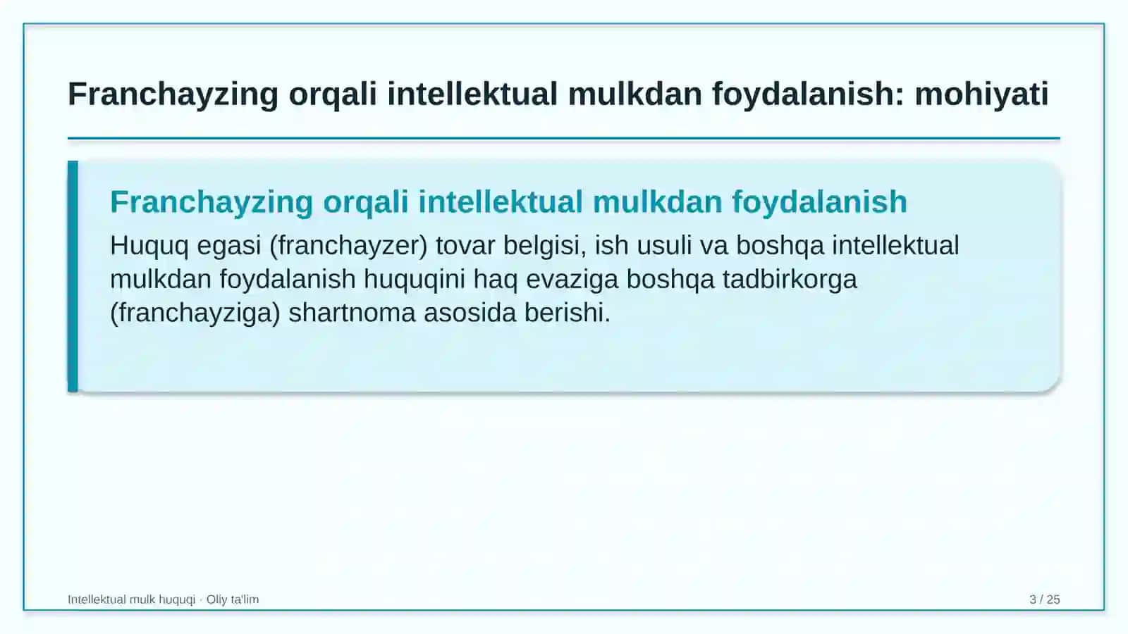 fermer xo'jaliklarida franchayzing orqali intellektual mulkdan foydalanish 3880 3