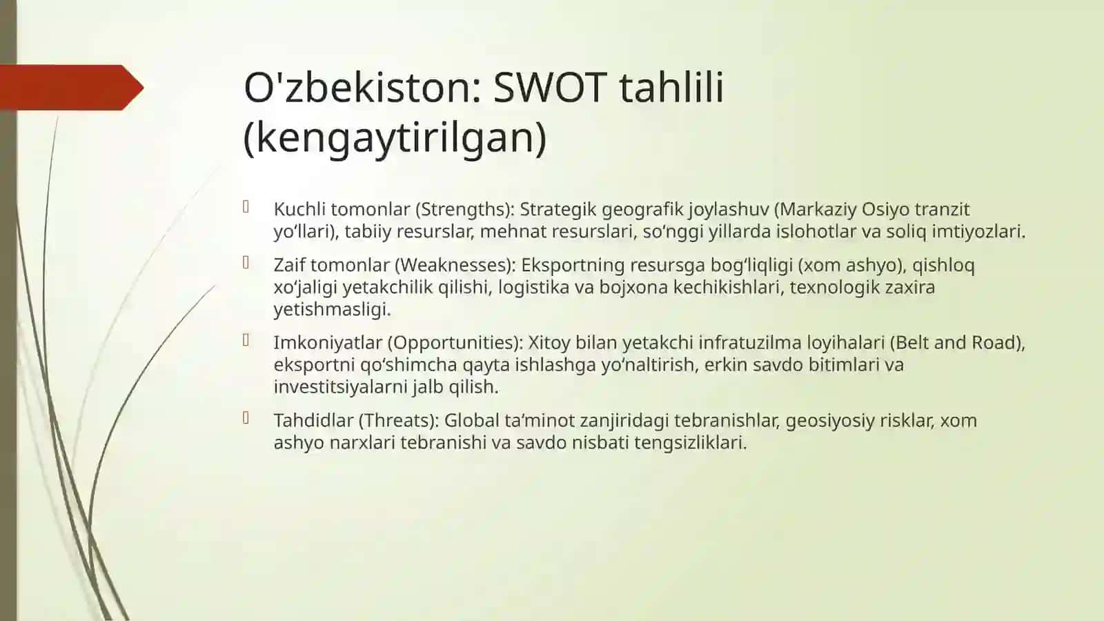 O'zbekiston va Xitoy: Tashqi Savdo Siyosati—SWOT tahlili 3