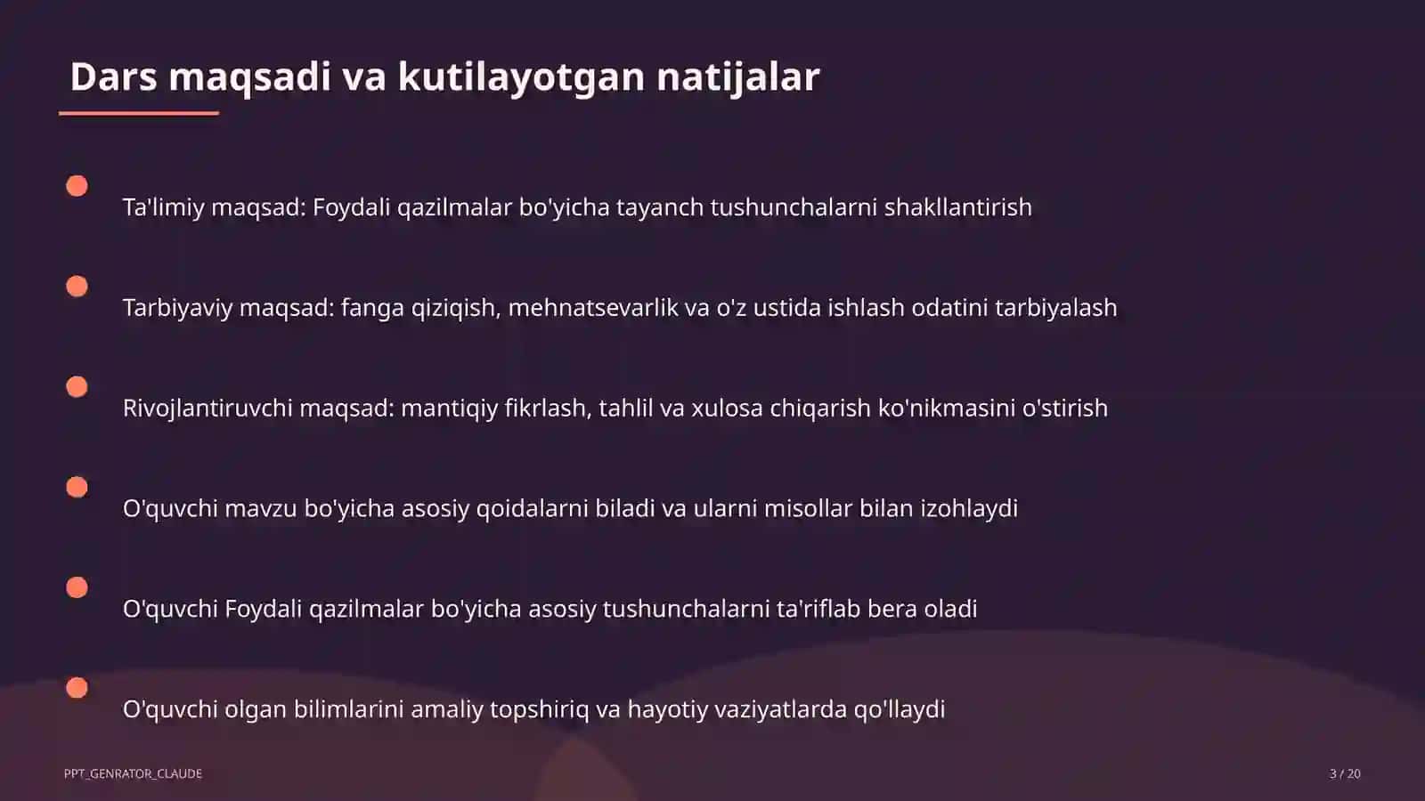 Boshlang'ich sinf: Tabiatshunoslik (1–4) — ochiq dars uchun 3