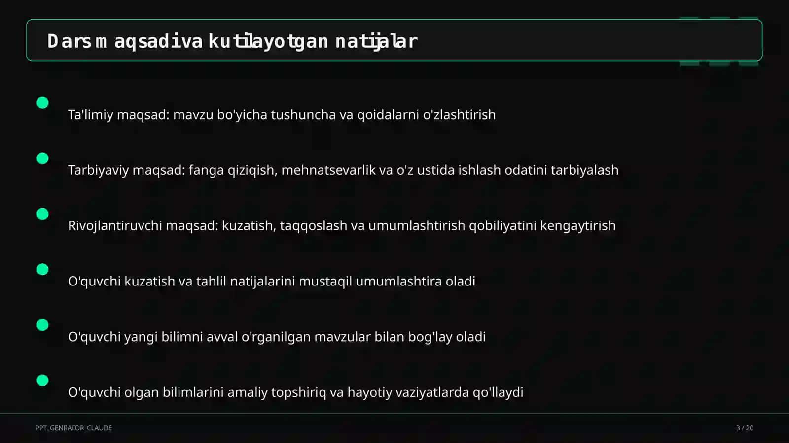 Sinf soati va tarbiyaviy tadbirlar (1–11) — o'qituvchilar uchun 3