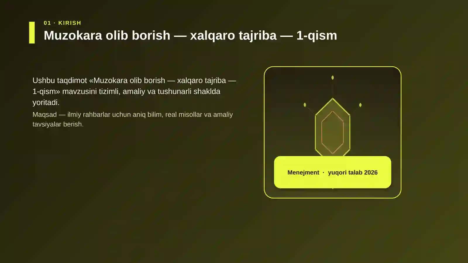 Muzokara olib borish — xalqaro tajriba — 1-qism 3