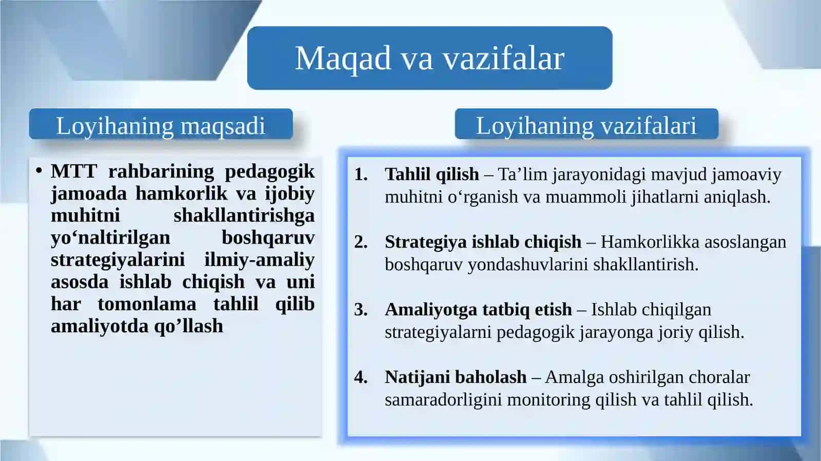 Maktabgacha ta‘lim tashkiloti direktor tomonidan ta’lim jarayonida jamoaviy muhitni shakllantirish strategiyalarini ishlab chiqish. 3