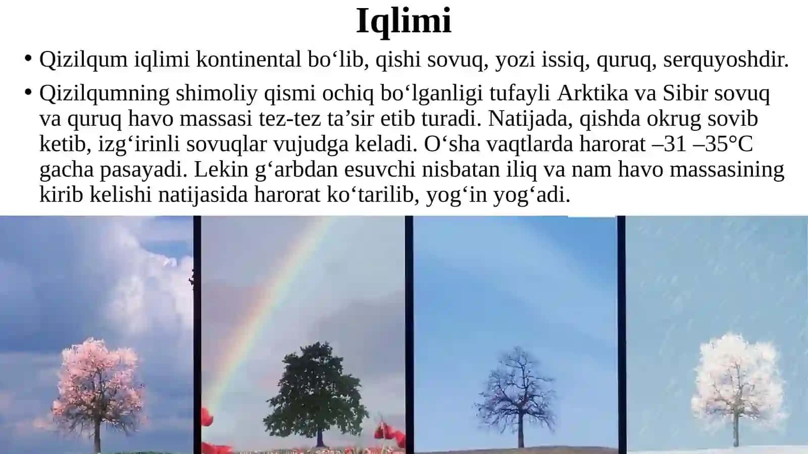 IQLIMI, SUVLARI,ТUPROQLARI,O‘SIMLIKLARI VA HAYVONOT DUNYOSI 3