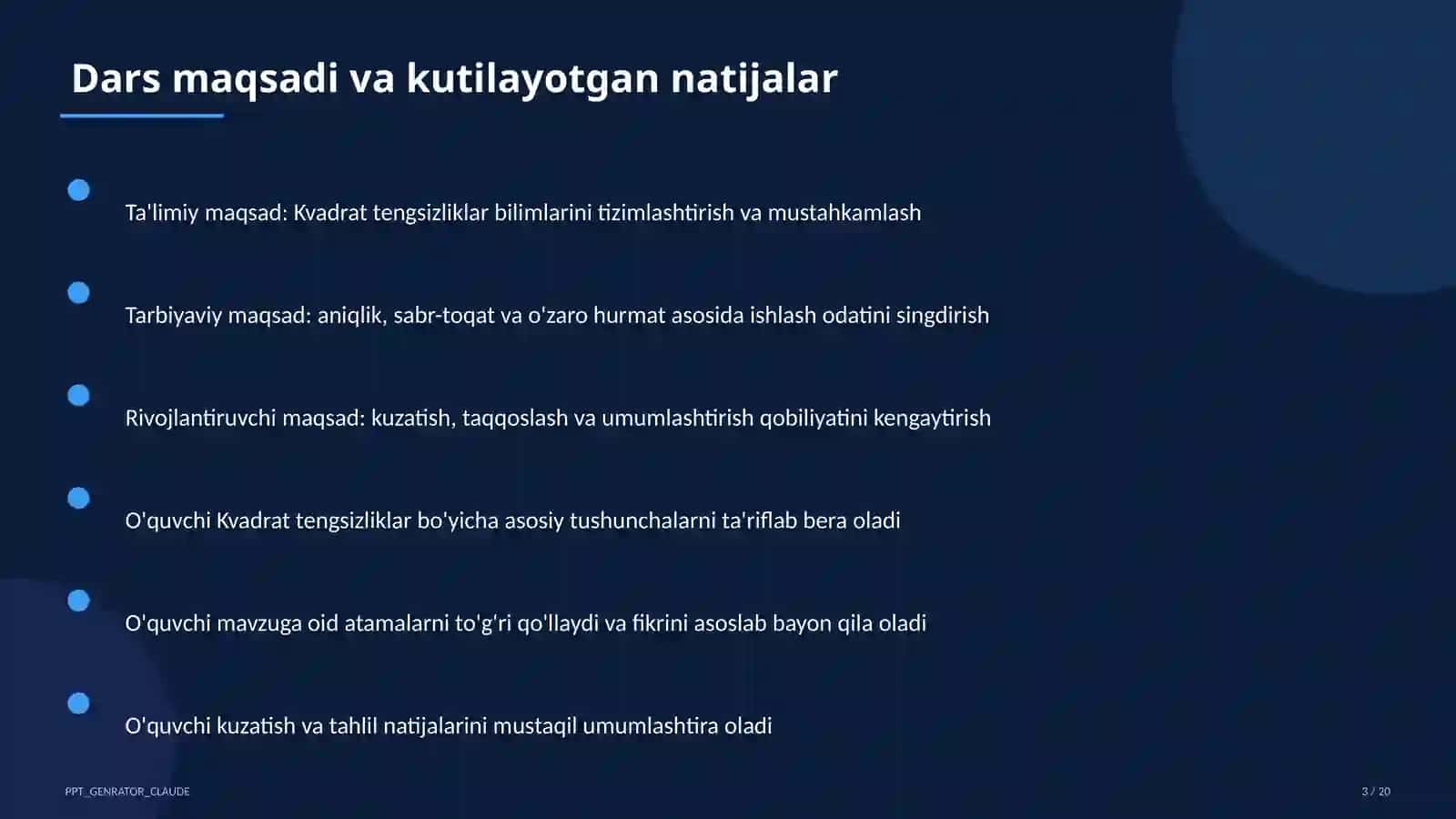 Kvadrat tengsizliklar (9-sinf) 3