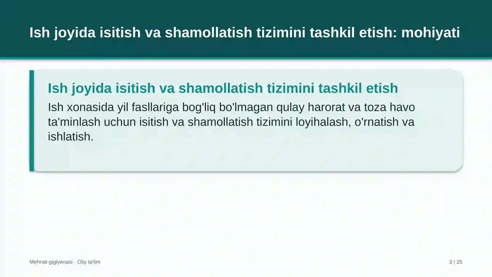 Bolalar musiqa va san'at maktablarida ish joyida isitish va shamollatish tizimini tashkil etish 3