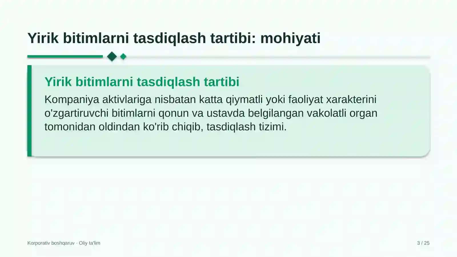 xizmat ko'rsatish sohasida yirik bitimlarni tasdiqlash tartibi 9592 3