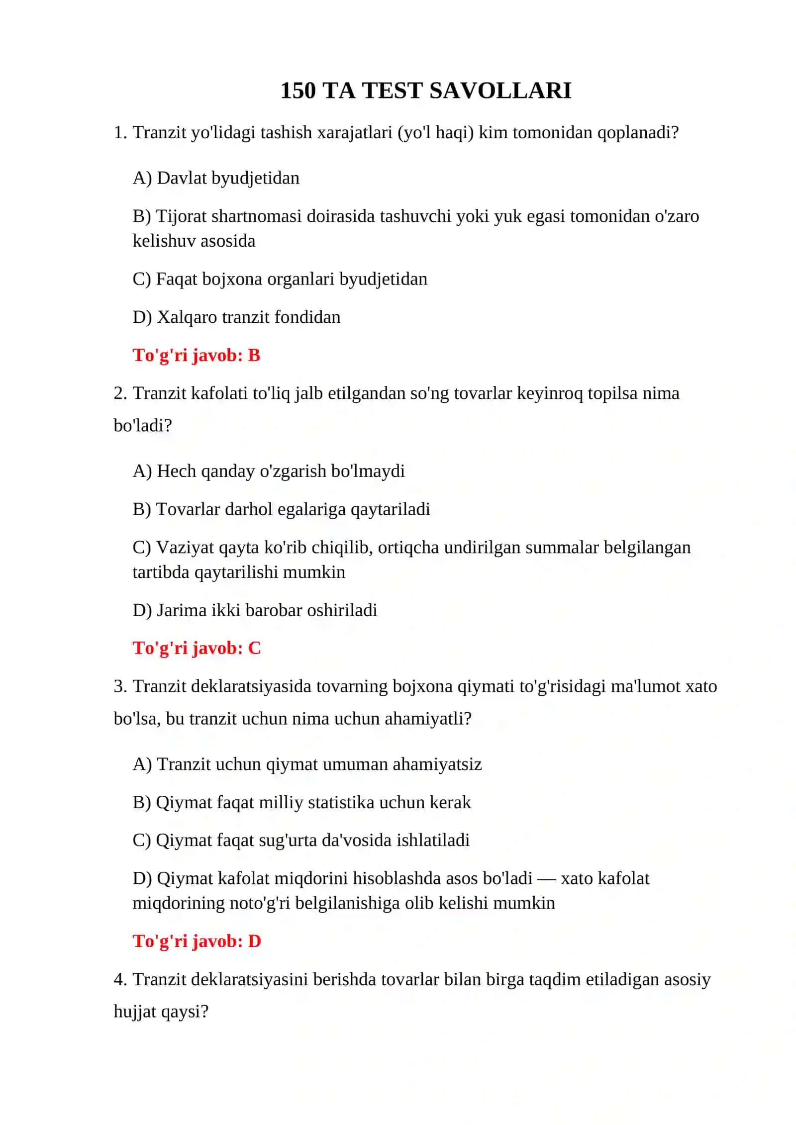 TRANZIT BOJXONA REJIMI TESTLARI 3