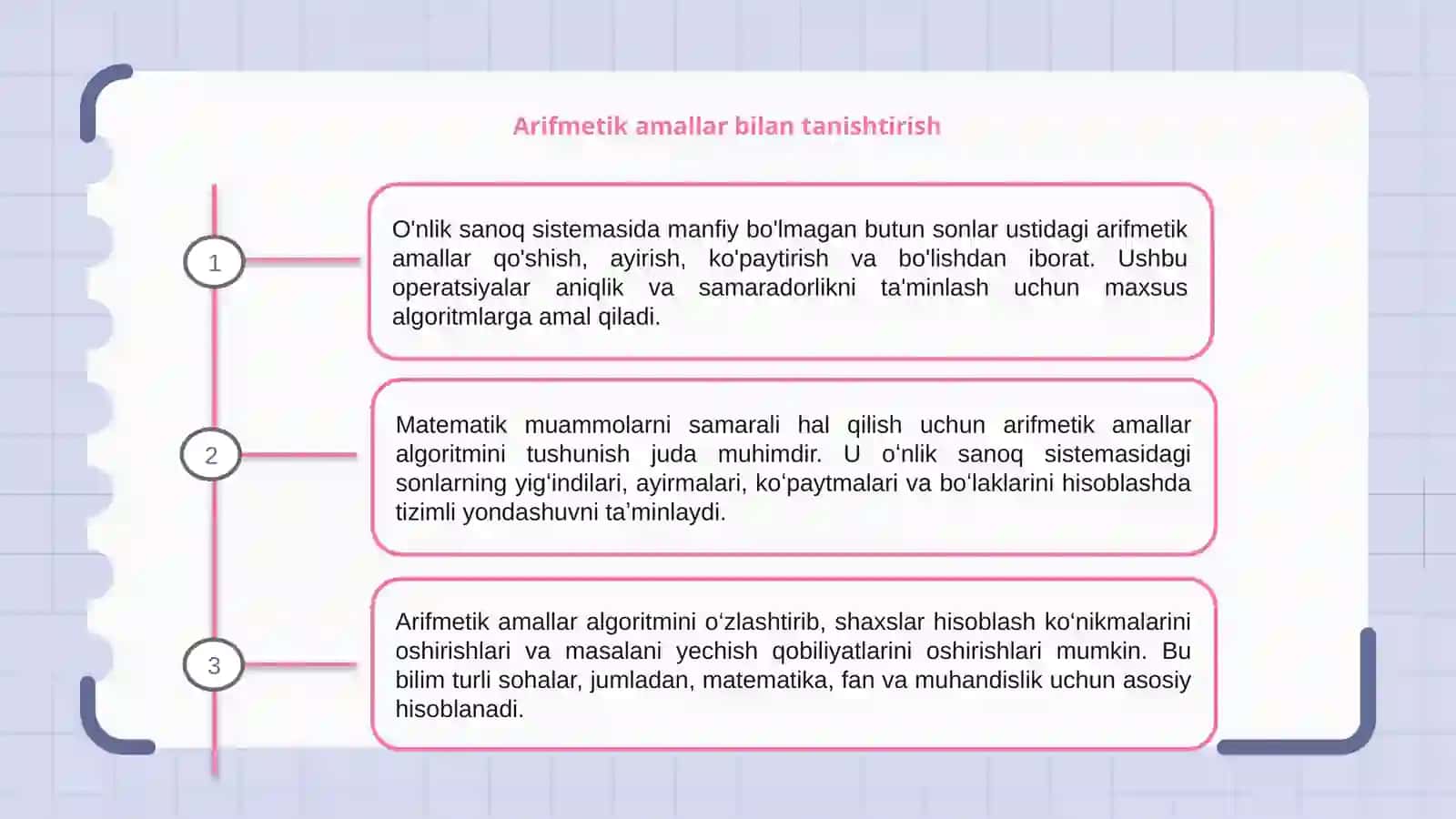 O‘nli sanoq sistemasidagi nomanfiy butun sonlari arifmetik amallarining algoritmi 3