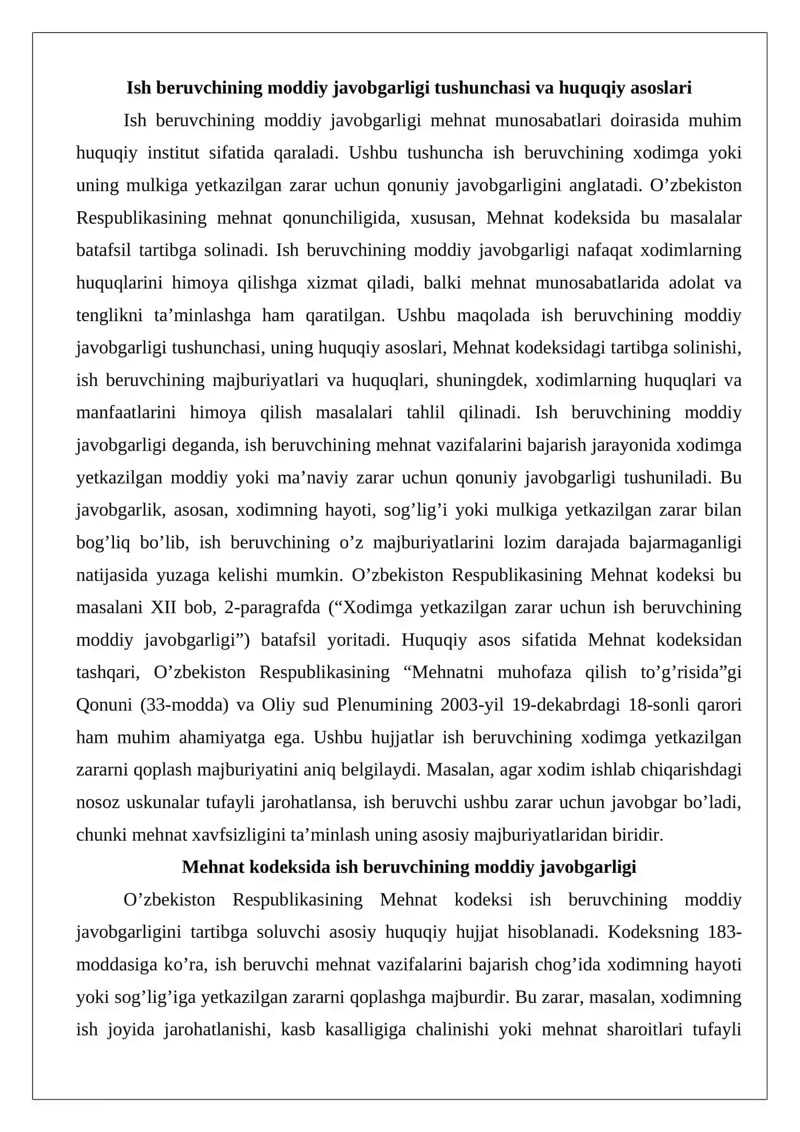 Ish beruvchining moddiy javobgarligi va xodimga zararlar turlari 3