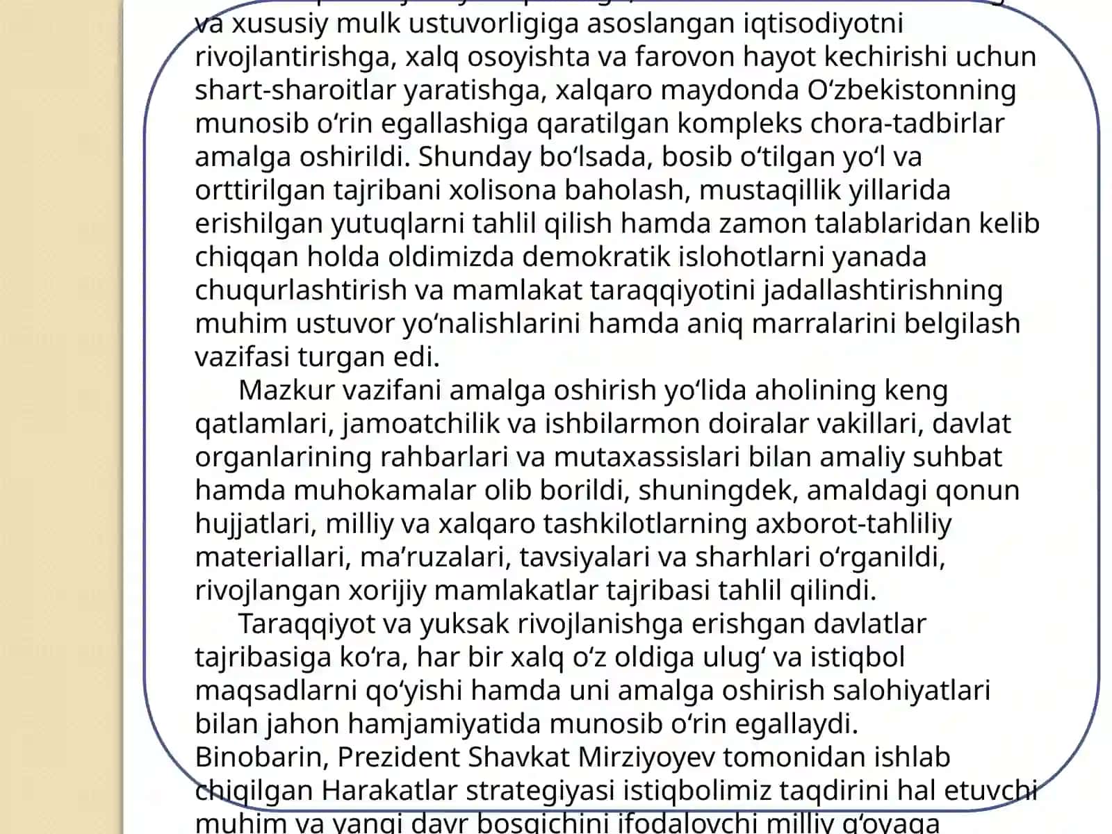 O`zbekiston Respublikasini Rivojlantirishda harakatlar strategiyasining tutgan o`rni. 3