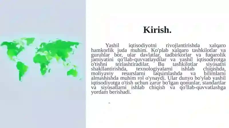 Yashil iqtisodiyotni qo'llab-quvvatlovchi xalqaro tashkilotlar 3