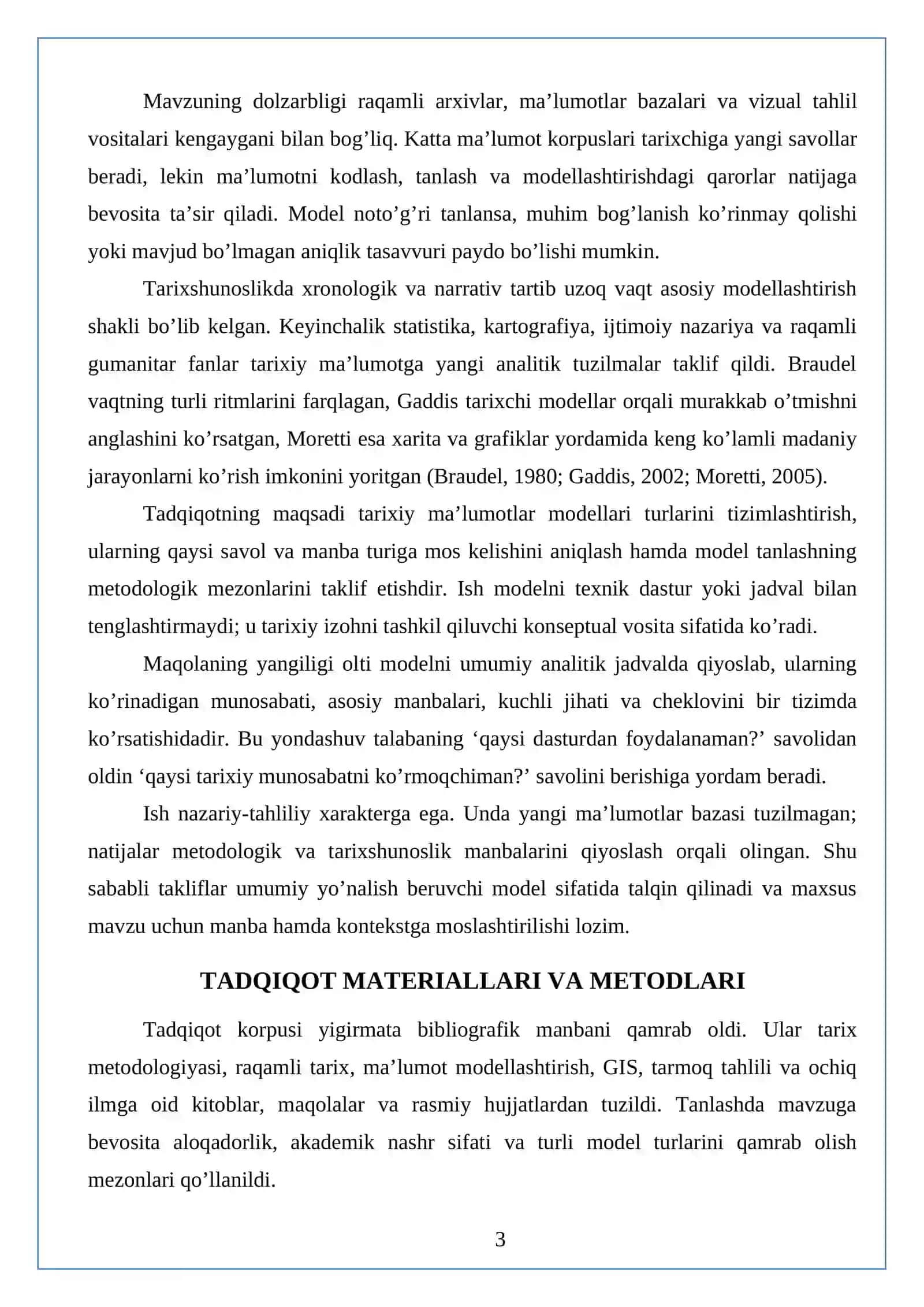 TARIXIY MA’LUMOTLAR MODELLARI 3