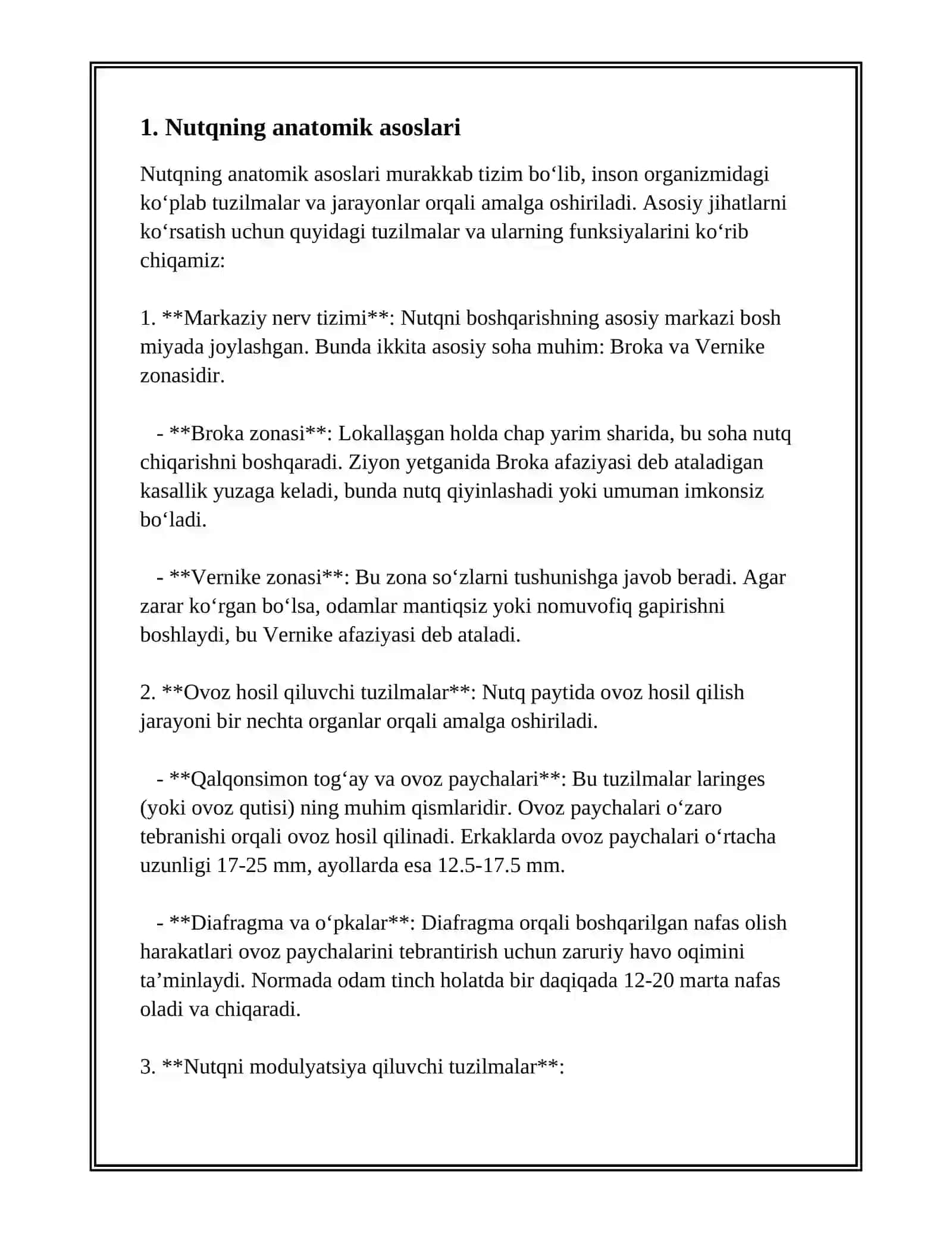 NUTQNING ANATAMIK FIZIOLOGIK ASOSLARI, NUTQNING OʻSISHI VA TURLARI 3