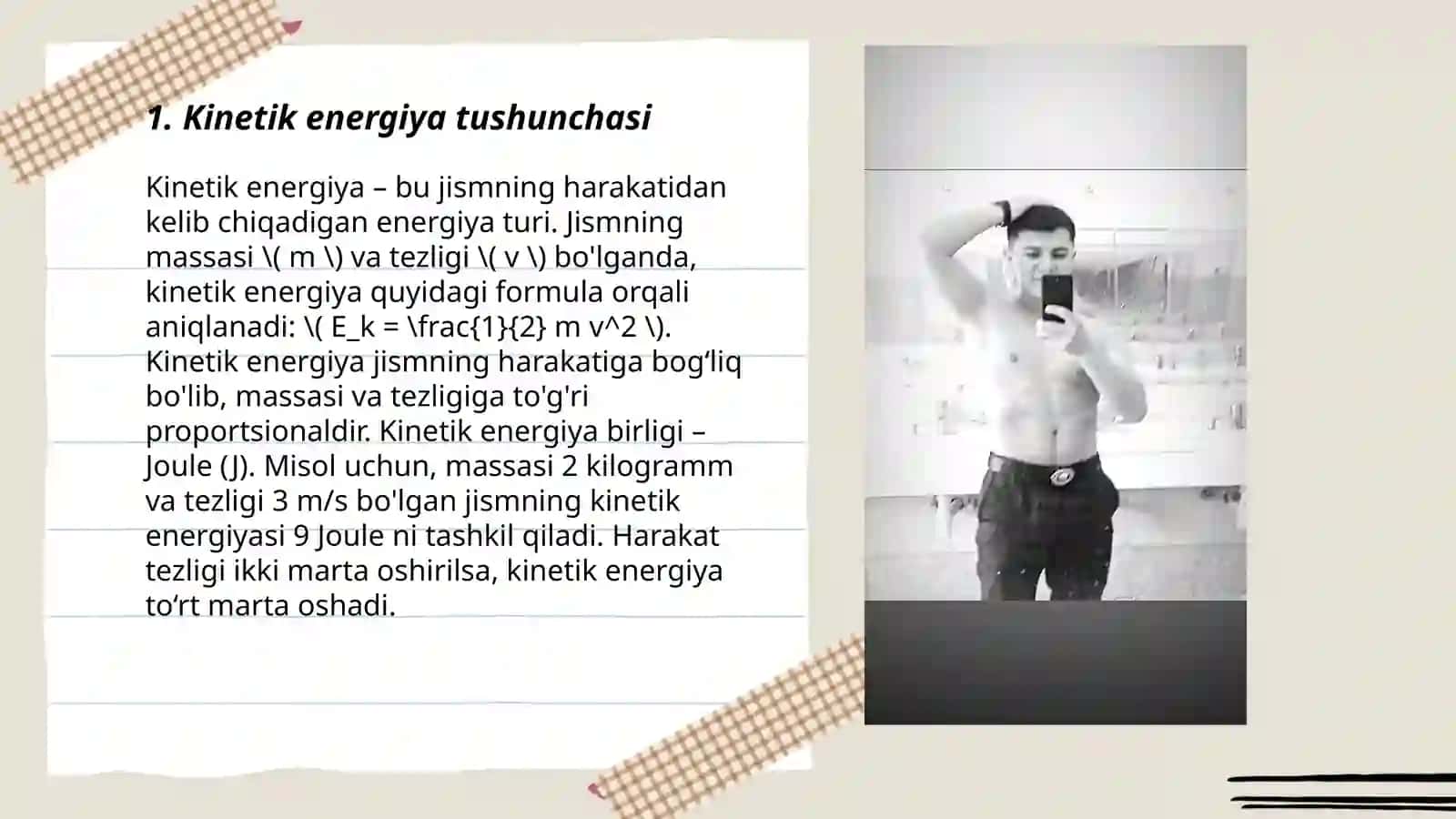 Kinetik va potinsal energiya hamda obyektni murakkab trayektoriya boʻylab harakatini tahlil qilishda intigral hisob tatbiqlari 3