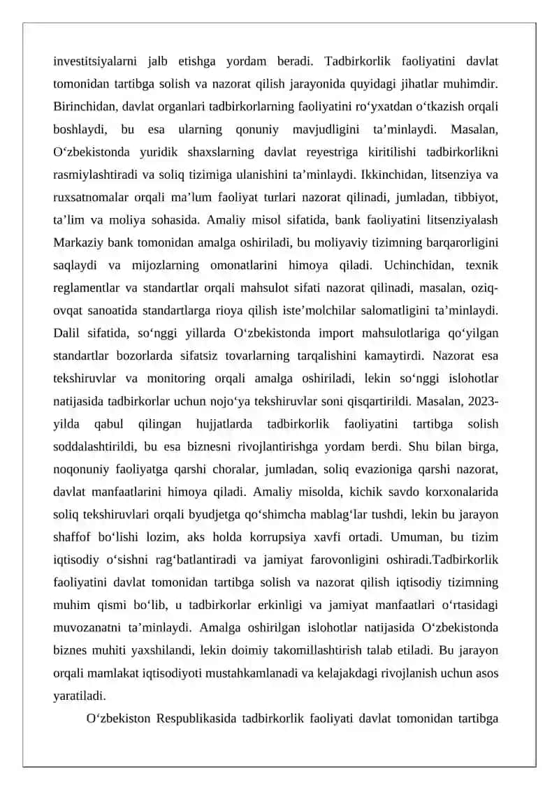 Tadbirkorlik faoliyati davlat tomonidan tartibga solinishi 3