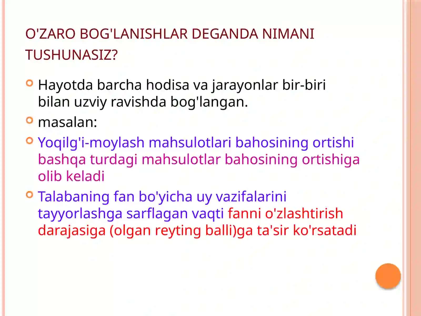 O’ZARO BOG’LANISHLARNI STATISTIK O’RGANISH 3