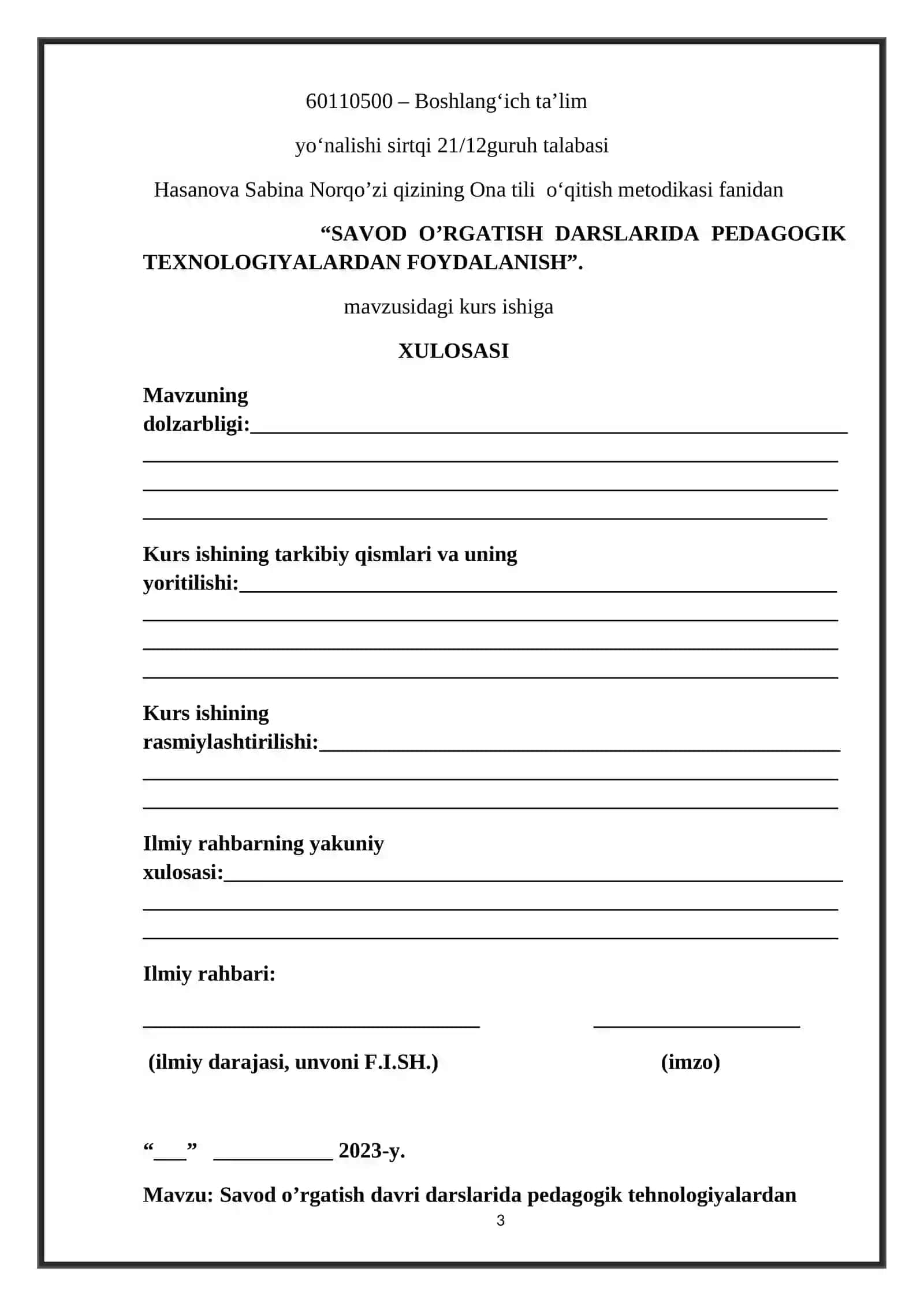SAVOD O’RGATISH DAVRI DARSLARIDA PEDAGOGIK TEXNOLOGIYALARDAN FOYDALANISH 3