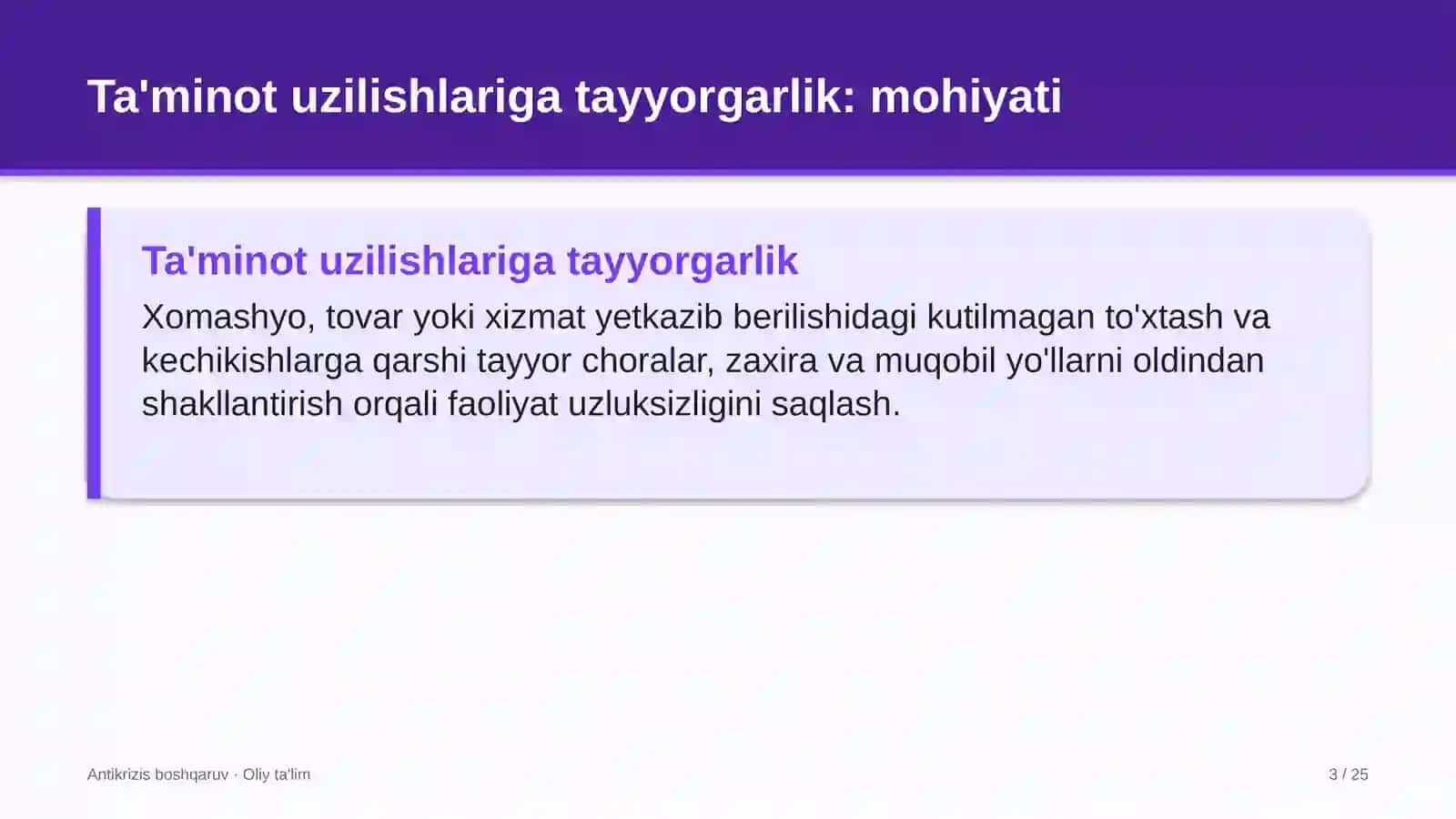 Koll-markazlarda ta'minot uzilishlariga tayyorgarlikni ta'minlash 3
