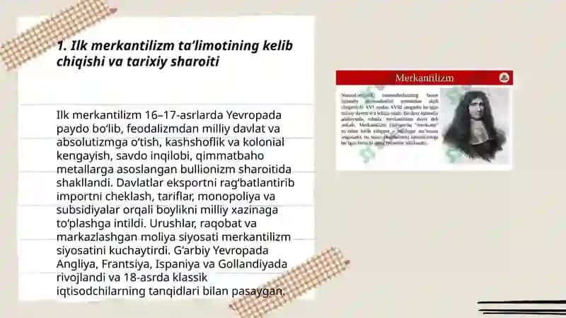 Ilk merkantilizm taʼlimoti va uning namoyondalari by Norqulov Abdukarim 3