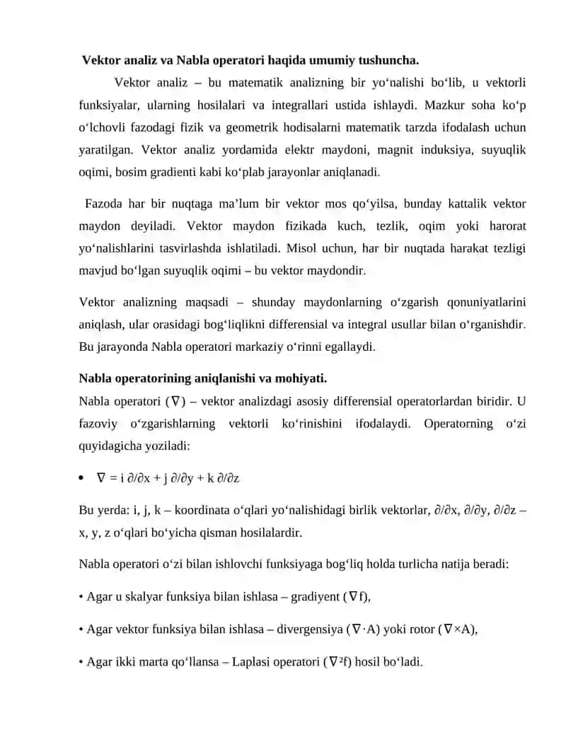 Nabla operatori va vektor analiz 3