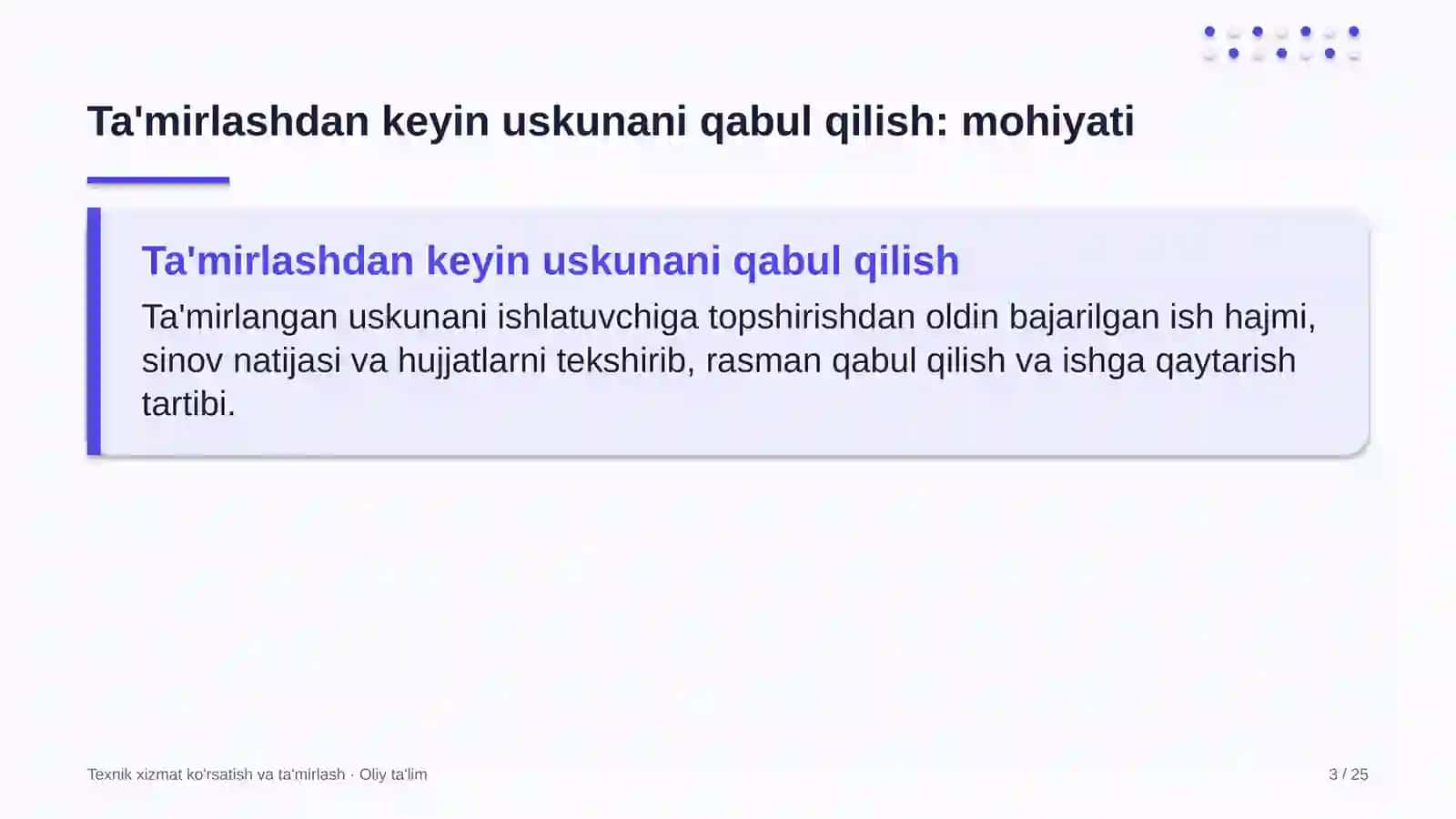 chegara oldi savdosida ta'mirlashdan keyin uskunalarni qabul qilish tartibi 9220 3