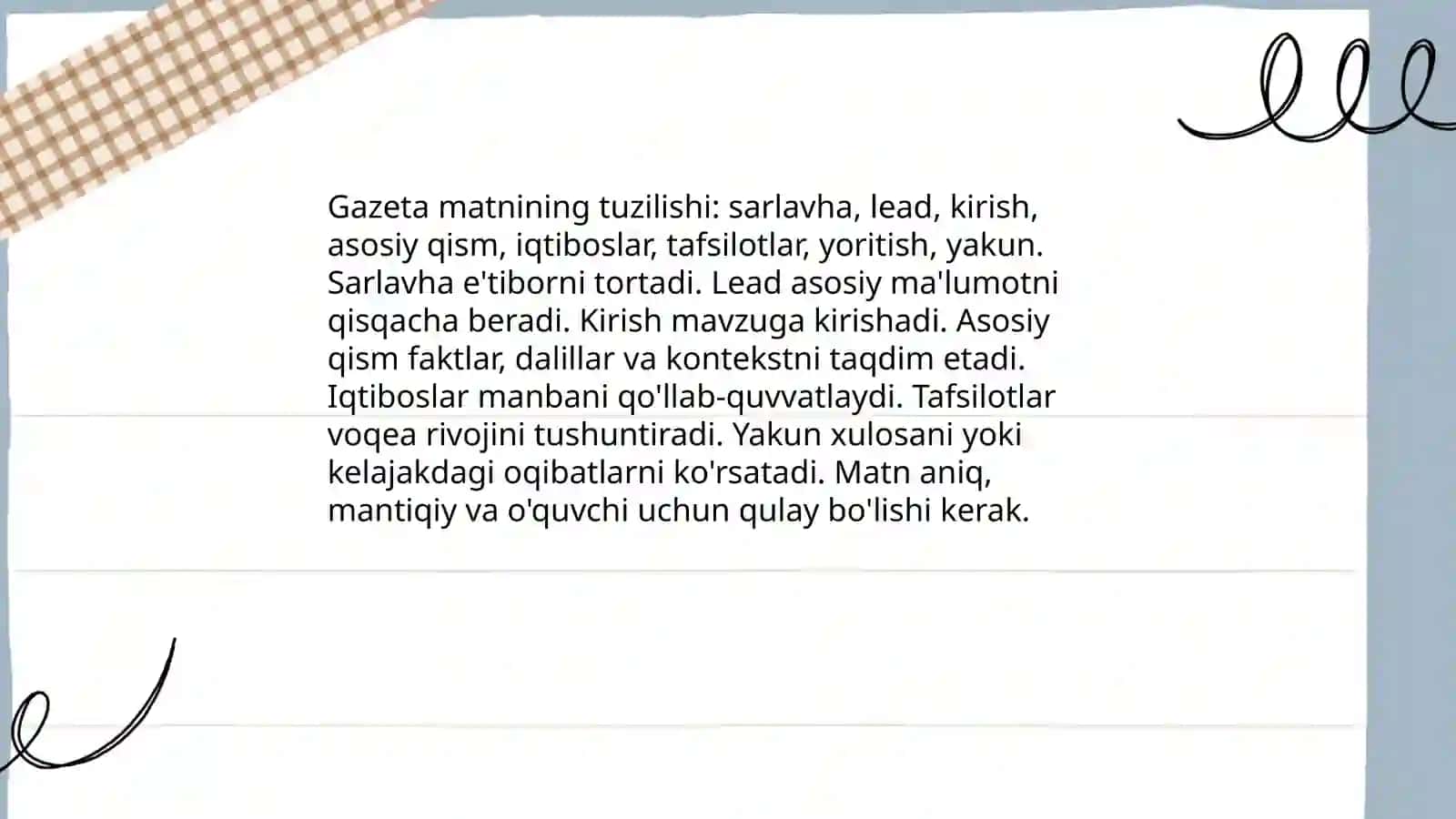 Gazeta tili va uslubi. OAV materiallari ustida ishlash 3
