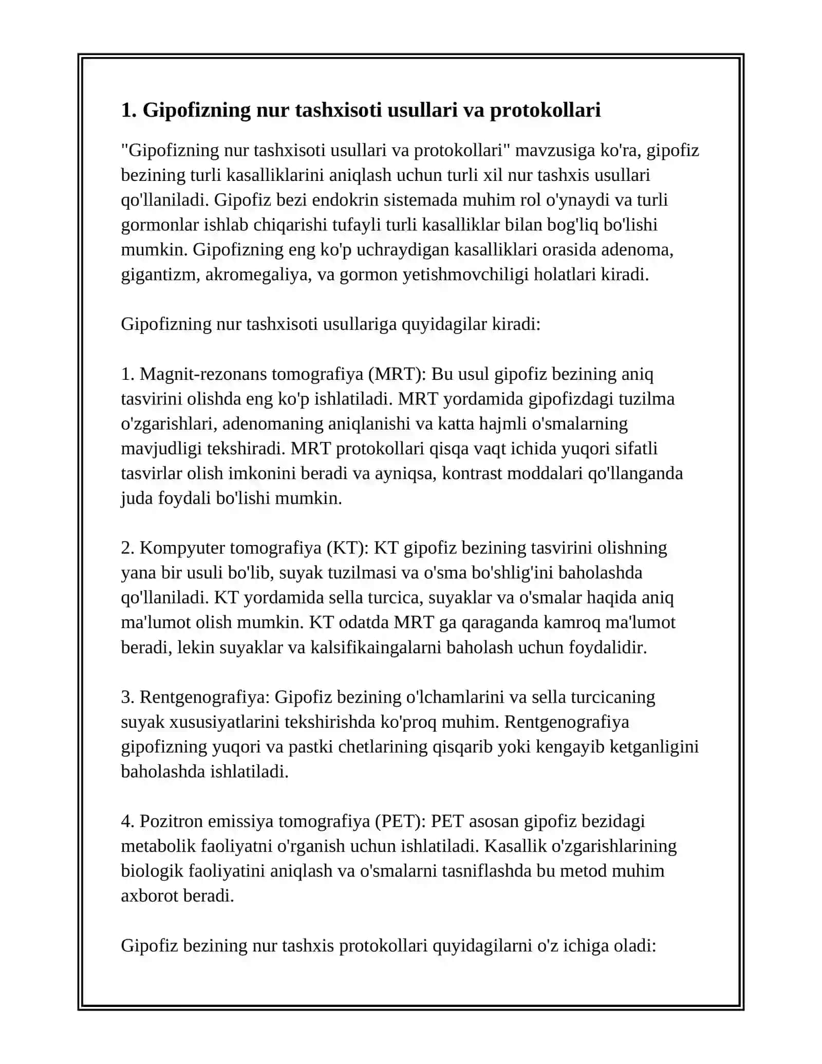 ENDOKRIN TIZIMI KASALLIKLARI NUR TASHXISOTI.GIPOFIZ,QALQONSIMON BEZ,BUYRAK USTI BEZLARI NUR TEKSHIRUVI USULLARI.GIPOFIZ,QALQONSIMON BEZ,BUYRAK USTI BEZLARI NORMAL NUR ANATOMIYASI 3