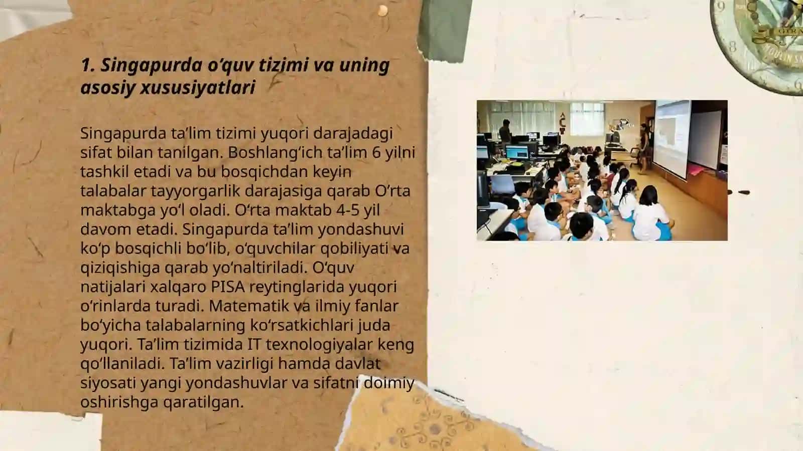 Singapur talim tizimi. Kanadada talim tarbiya jarayonlari. Shvetsiyada umumtalim tizimining oziga xos xususiyatlari. Jahonning rivojlangan mamlakatlarida tarbiyaviy jarayonlarning etnik xususiyatlari 3