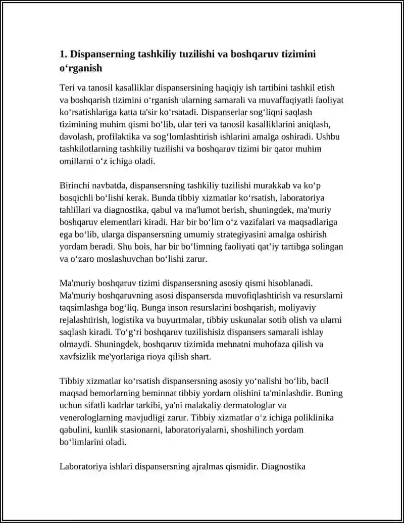 TERI VA TANOSIL KASALLIKLAR DISPANSERI ISH TARTIBINI O‘RGANISH 3