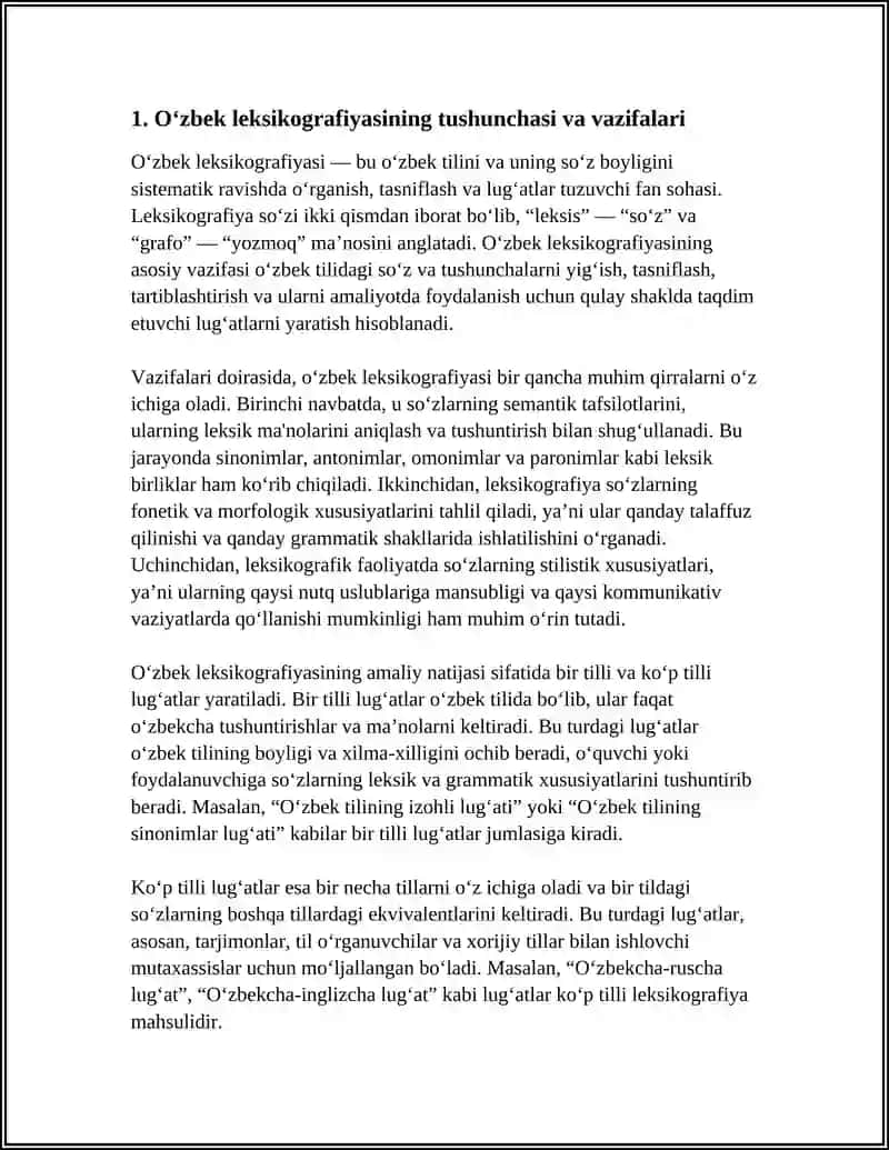O’ZBEK LEKSIKOGRAFIYASI. BIR TILLI VA KO’P TILLI LUG’ATLAR BILAN TANISHISH 3