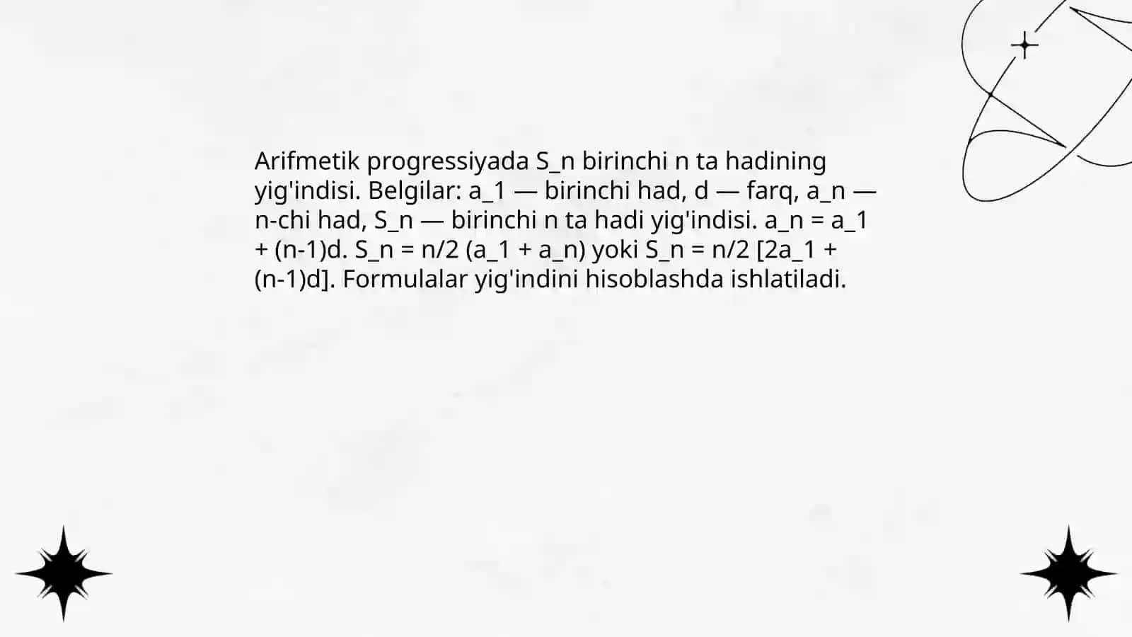 Arifmetik progressiya dastlabki n ta hadi yig'indisi 3