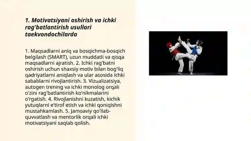 Taekvondochilarning psixologik tayorgarligini takomillashtirish usullari 3