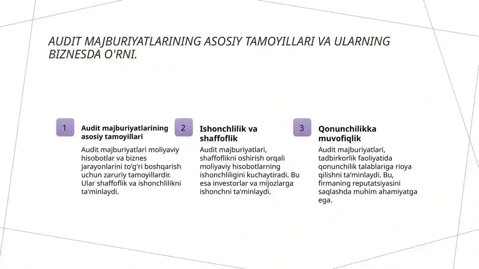 Xaridor va buyurtmachilar bo'yicha amaj buraytlar auditning xususiyatlari 3