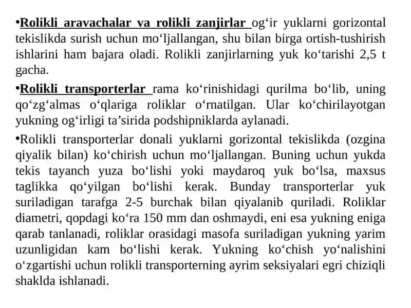 Eng sodda ortish-tushirish mexanizmlari va qurilmalari. Dvigatelsiz ortish-tushirish mexanizmlari va qurilmalari 3