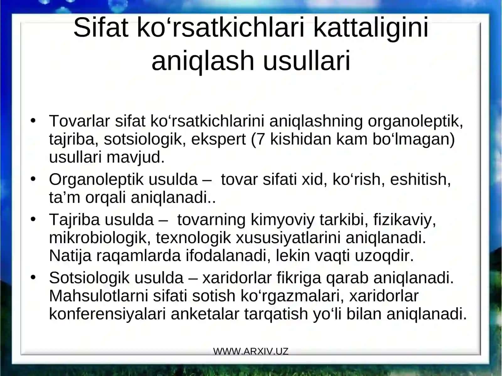 Sifat ko‘rsatkichlari kattaligini aniqlash usullari 3