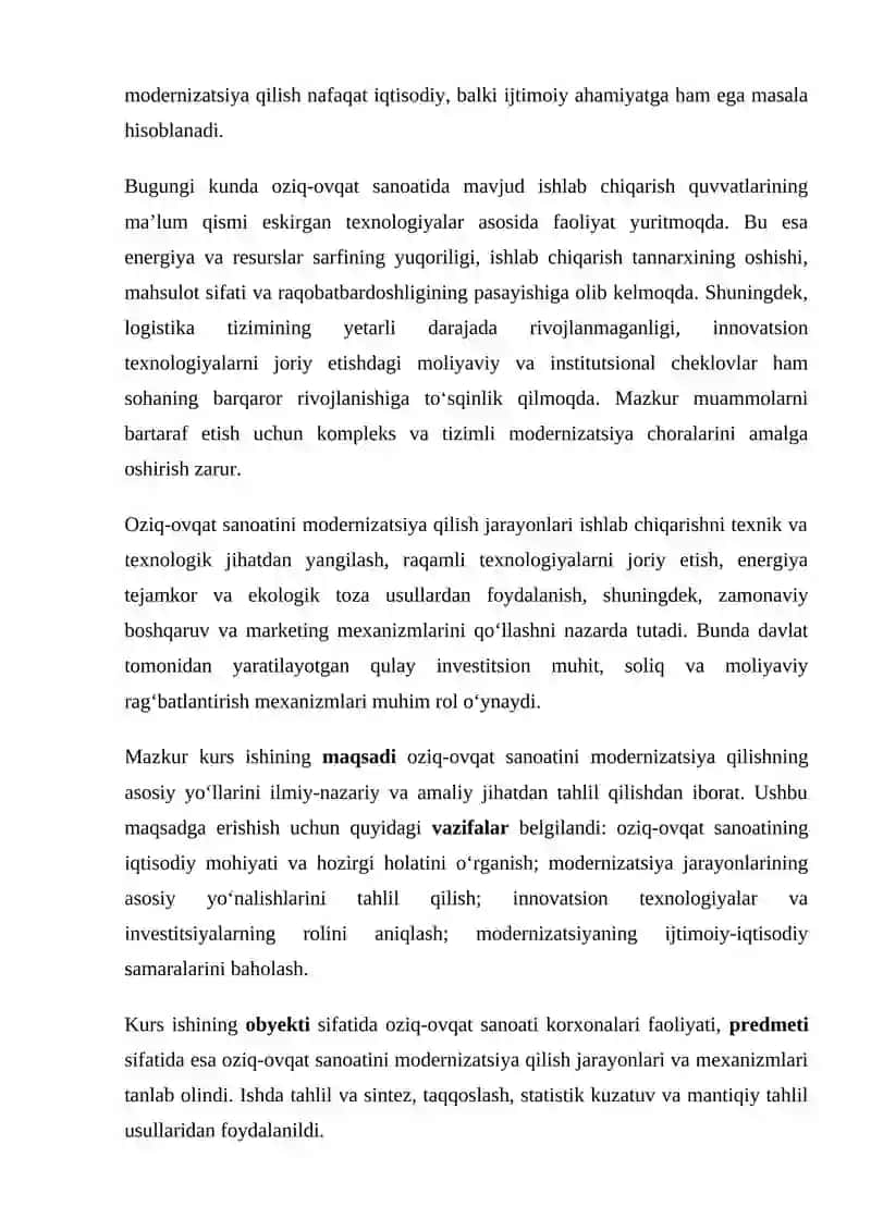 OZIQ-OVQAT SANOATINI MODERNIZATSIYA QILISH YO‘LLARI 3