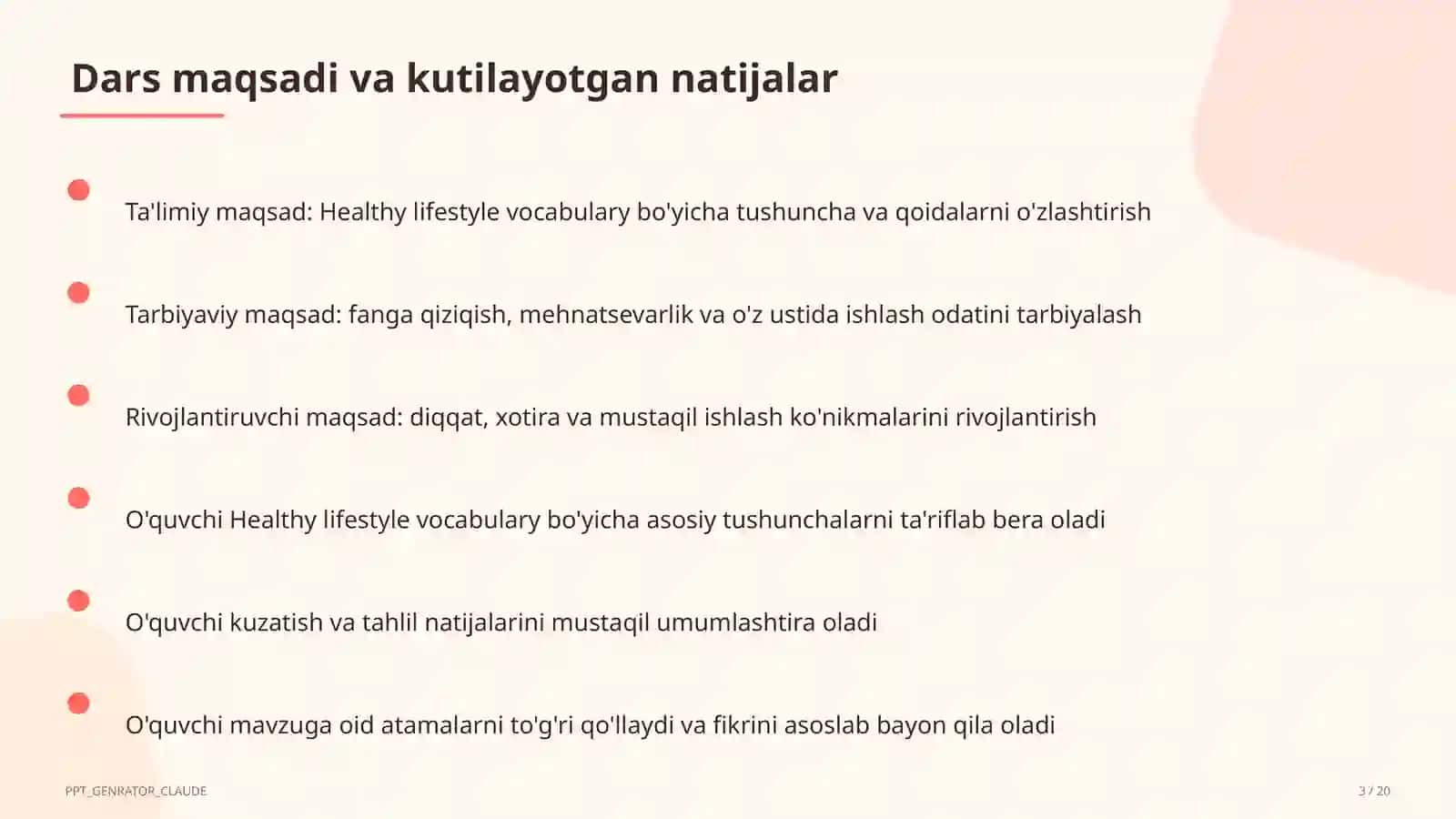 Healthy lifestyle vocabulary (7-sinf) 3