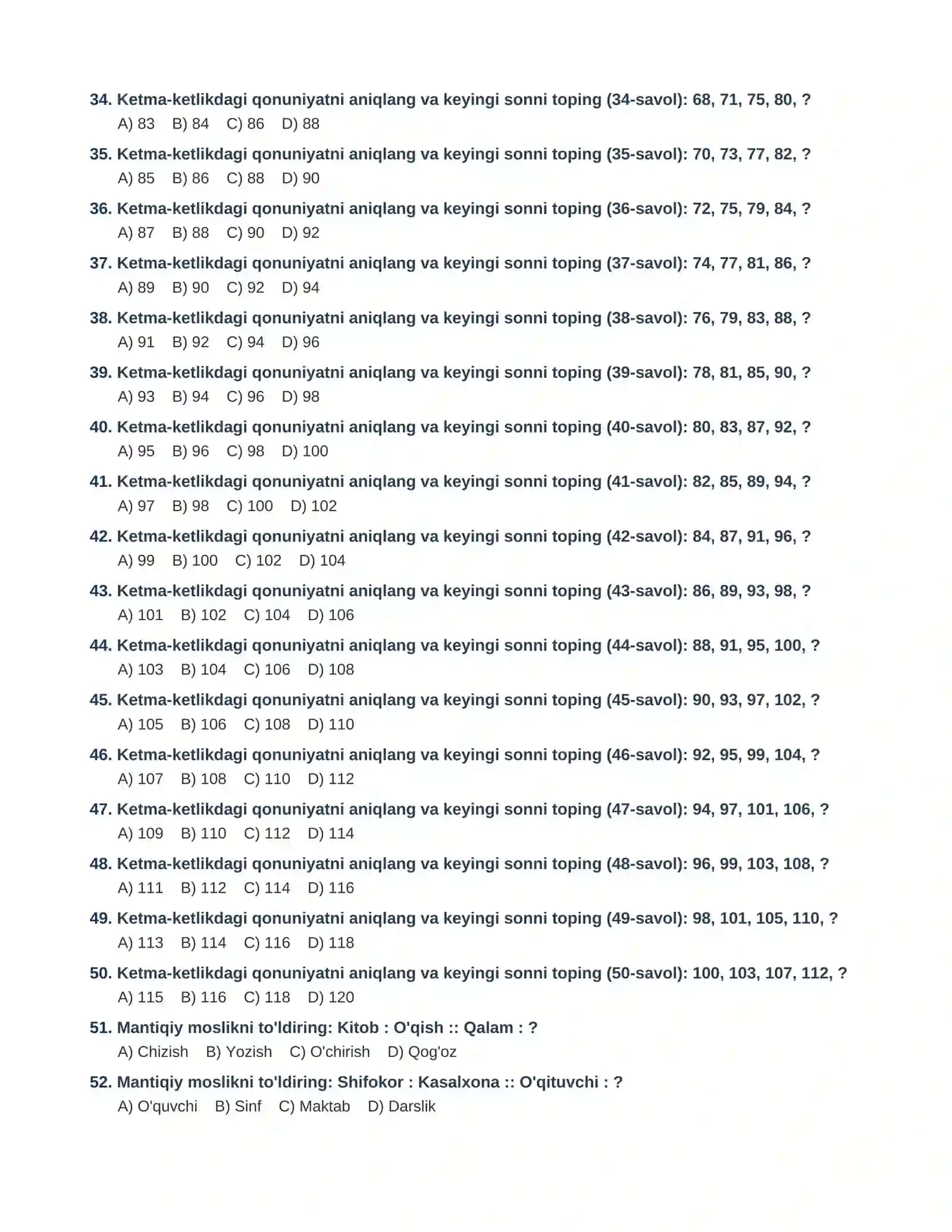 ARGOS IQ Test Savollari va To'liq Javoblari (Davlat xizmatchilari uchun) 3