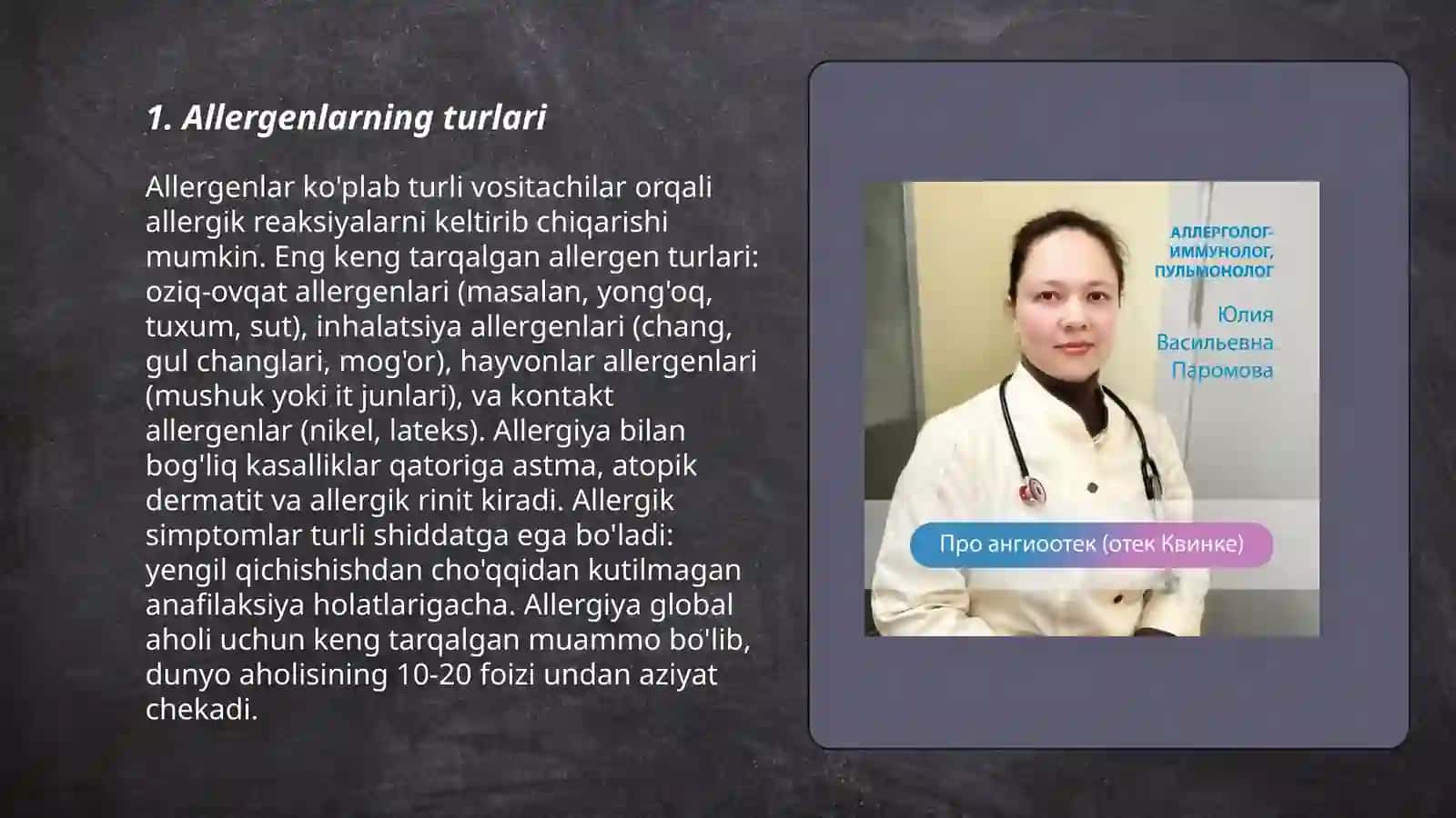 Allergiya. Tez yuzaga chiqadigan allergik reaktsiyalar 3