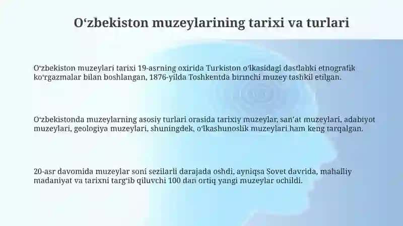Oʻzbekiston muzeylarining tarixi va turlari 3