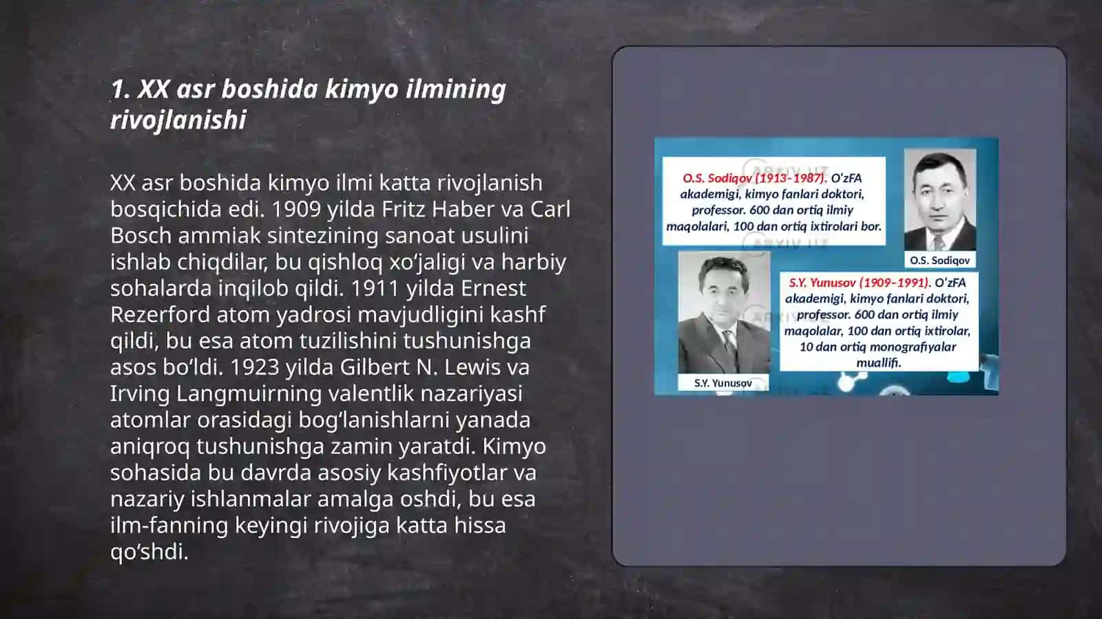 XX asrda kimyoning rivojlanish bosqichlari 3