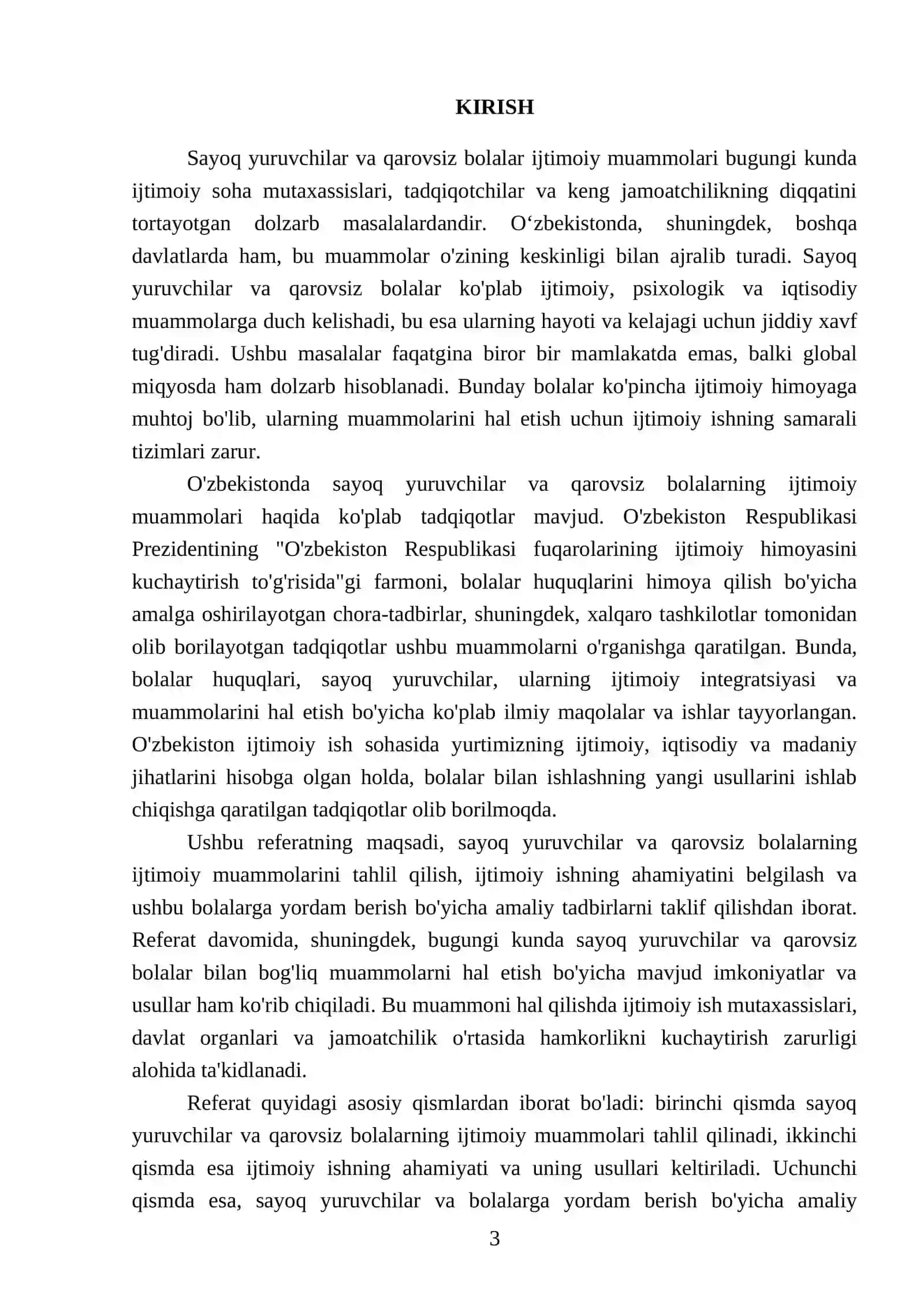 Sayoq yuruvchilar va qarovsiz qolgan bolalar uchun koʻchadagi ijtimoiy ish boʻyicha mustaqil ish 3